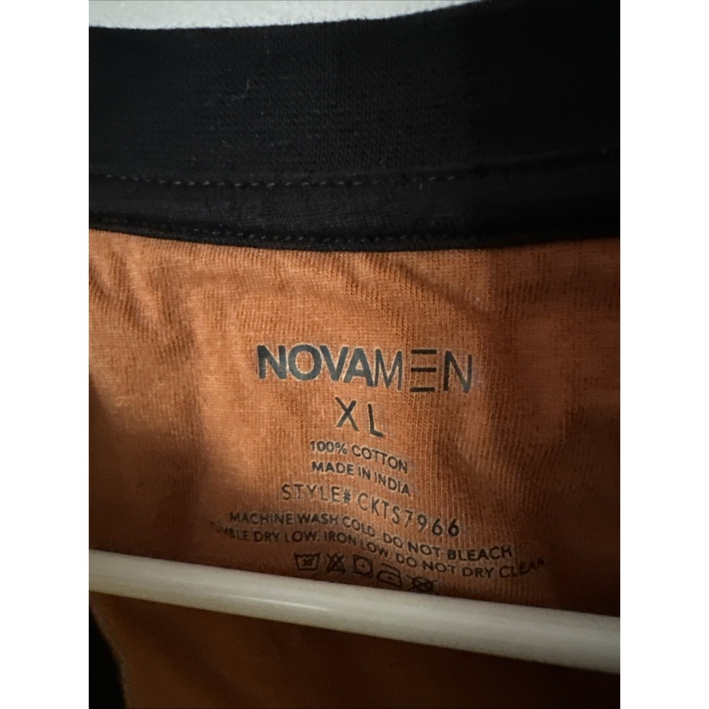 Men's XL Colorblock T-Shirt Tan Beige Black Crew Neck Fashion Nova Casual Tee - Picture 3 of 9